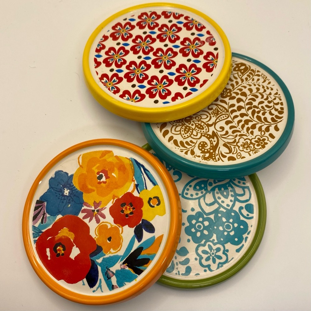 Stoneware‎ floral pattern coasters, set of 4